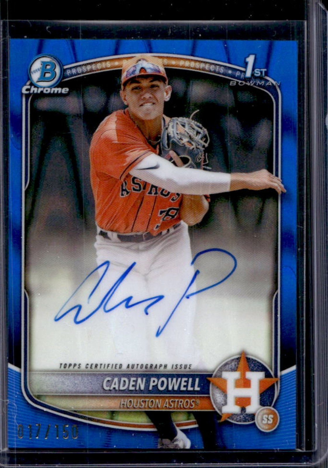 2025 Bowman Chrome Caden Powell Auto Blue RayWave Refractor 1st #/150 Astros