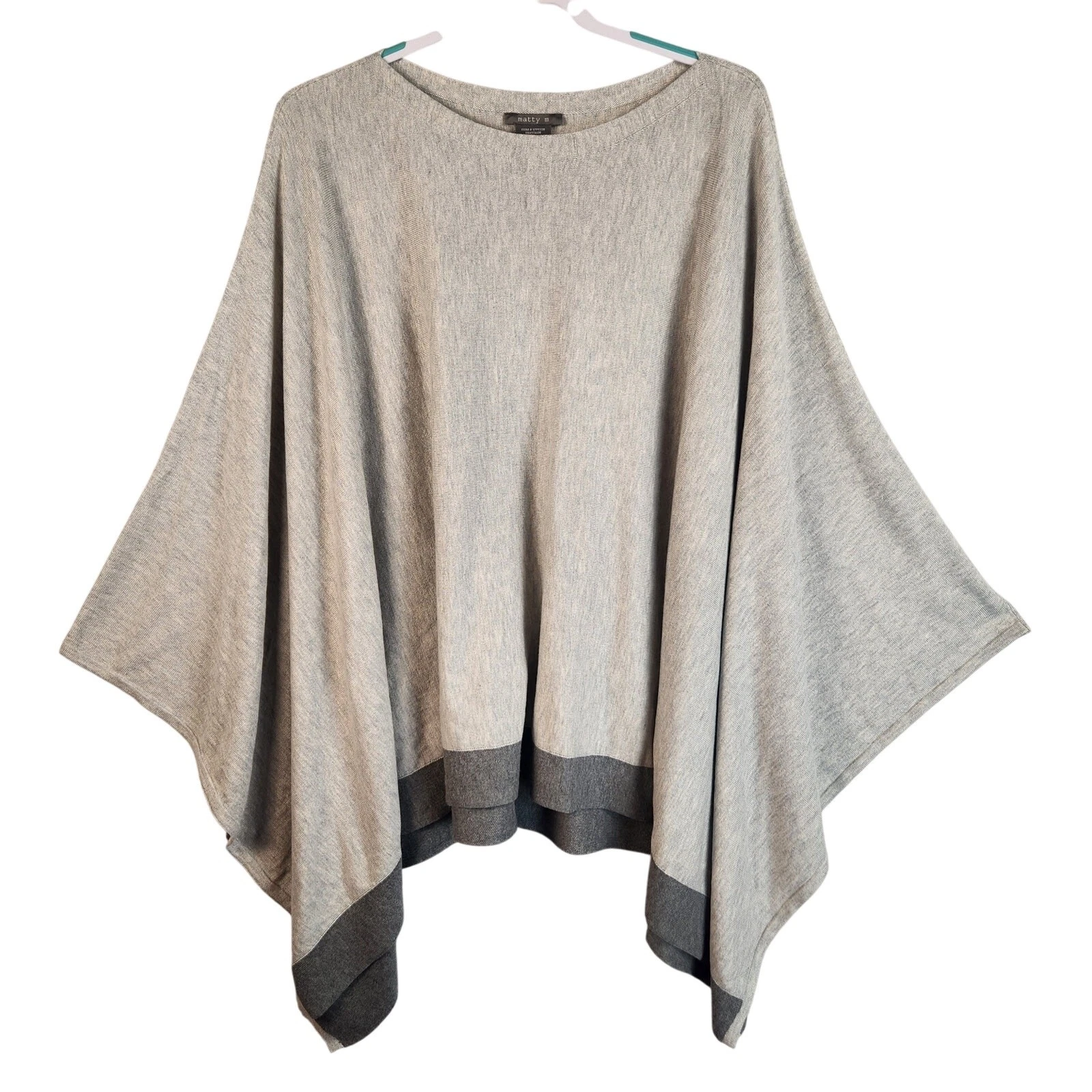 Matty M Womens Sweater Gray Poncho Boat Neck Long Sleeves Midweight One Size