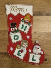 Vintage Bucilla Holiday Stocking 18  Felt Sequin Santa Snowman Noel Mom