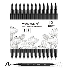 Mogyann Drawing Pens, 12 Pack Dual Brush Pens Black Markers For Art Drawing Sket