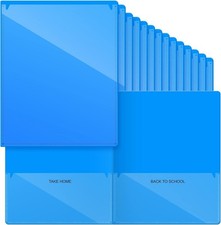 24 Pcs Blue Heavy Duty 2 Pocket Folders Clear Front for School Homework Students