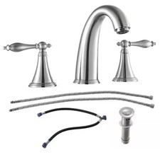 Lordear LOR-LQW1-953 8  Widespread 2 Handle, 3 Hole Bath Faucet Brushed Nickel