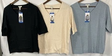 Ella Moss Women's Elbow Sleeve Sweater Lot of 3 Black, Cream & Light Blue NWT