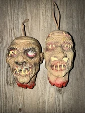 Vintage Halloween shrunken Heads rubber Hanging head voodoo severed Lot Of 2