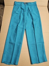 Vintage Ralph Lauren Polo 100 Linen Pleated Pants 32x34 Teal Blue Made In USA