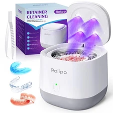 Ultrasonic Retainer Cleaner 320ML, 45kHz Denture Cleaner with 4 Lamps, Dental...