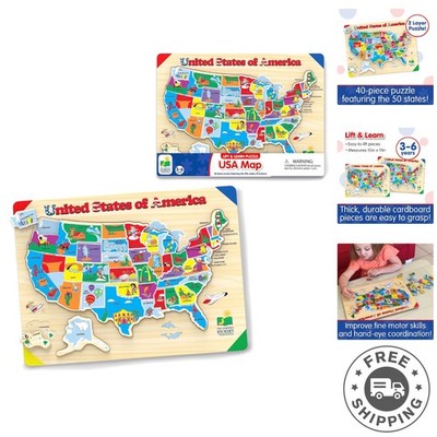 Portable Lift & Learn USA Map Puzzle - Develops Fine Motor Skills & Confidence