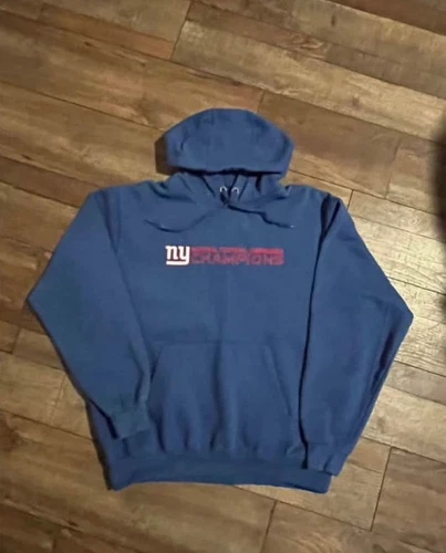 VETEMENTS Felpa con cappuccio NFL Team Apparel uomo New York Giants blu rossa logo ricamato taglia L