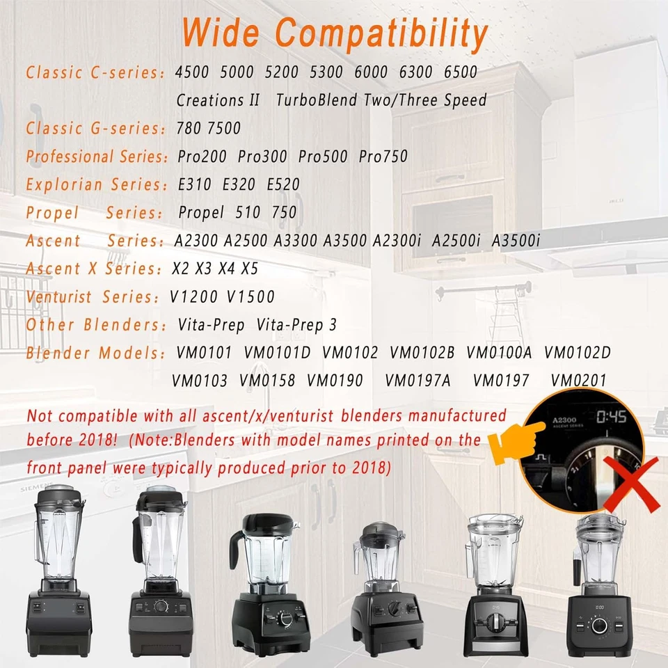 Contenedor de acero inoxidable de 64 oz para licuadoras Vitamix, reemplace 5200 E310 Pro 750 A Foto 2 de 4