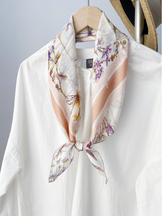 100% Silk Mulberry Square Scarf Pink Floral Print 68X68cm Wrap Shawl Bandanna