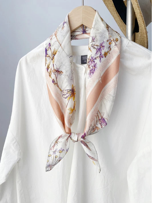 100%Silk Mulberry Wrap Shawl Square pink flowers Print Bandanna Scarf 68X68cm