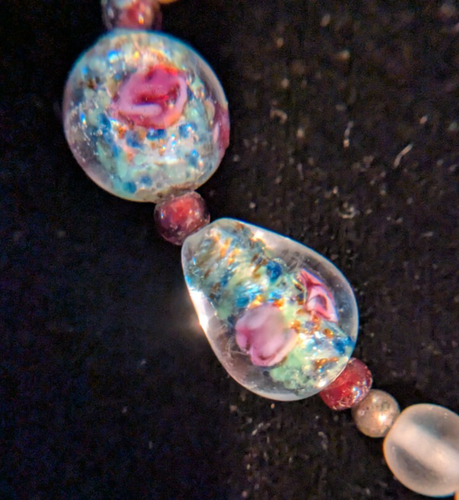 Vintage Perlenkette mit mattierter Kugel & Lampwork Träne Perlen 20 Zoll - Bild 4 von 4