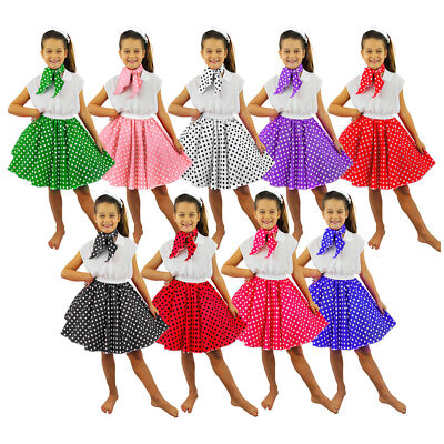 KINDER POLKA GEPUNKTETER ROCK & SCHAL 1950ER JAHRE SCHICKES KLEID RETRO ROCK N ROLL MÄDCHEN FETT