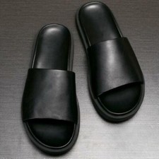 Fashion Men Real Leather Slippers Casual Mules Slip On Open Toe Sandals Summer