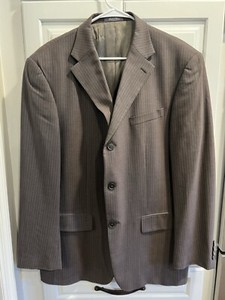 * Oscar De La Renta Perfect Press 100% Wool Brown Pinstriped Blazer 3 Button 42L