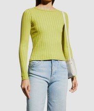  125 Mother Women Green Ribbed Long-Sleeve Crew-Neck Tee T-Shirt Top Size XS