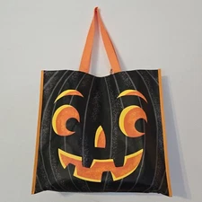 Shopping Large Black Bag Pumpkin Trick or Treat Reusable Tote Fall NEW TJMaxx 