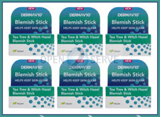 6x Derma V10 Blemish Stick Tea Tree & Witch Hazel - Vegan | Calms | Soothes - 6g