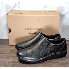 Collection By Clarks Cora Giny Black Tumbled Leather Loafer Slipon Women's 6.5 W