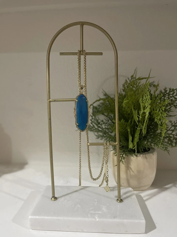 Collar Kendra Scott Frances Colgante Ágata Azul Teal Tono Dorado Joyería Foto 2 de 4