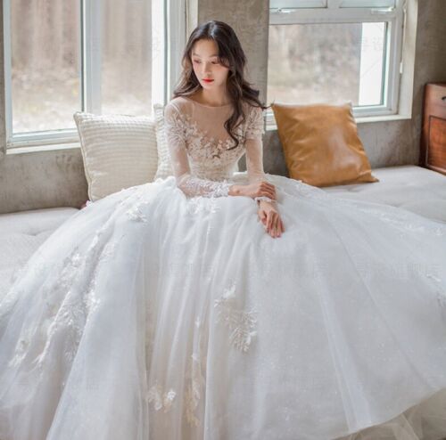 New Lace French Long Sleeves Luxury Trailing Bridal Gown - Picture 4 of 8