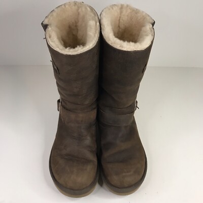 UGG Women's Size 7 Kensington Biker Brown Leather Fur Lined