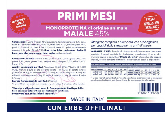 Fornitura Professionale Vet Line Primi Mesi Maiale 12,5 Kg Cani