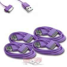 4X 10FT 30PIN USB DATA POWER CHARGER PURPLE CABLE IPHONE 4S 4 3GS IPOD NANO IPAD