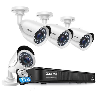 ZOSI 8CH DVR CCTV 80ft Nigh Vision 1080P Metal Security Camera System Kit 1TB