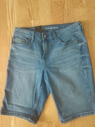 CALVIN KLEIN SHORTS CITY SHORT BLUE DISTRESSED STRETCH DENIM WOMENS SIZE 4 - Picture 2 of 3