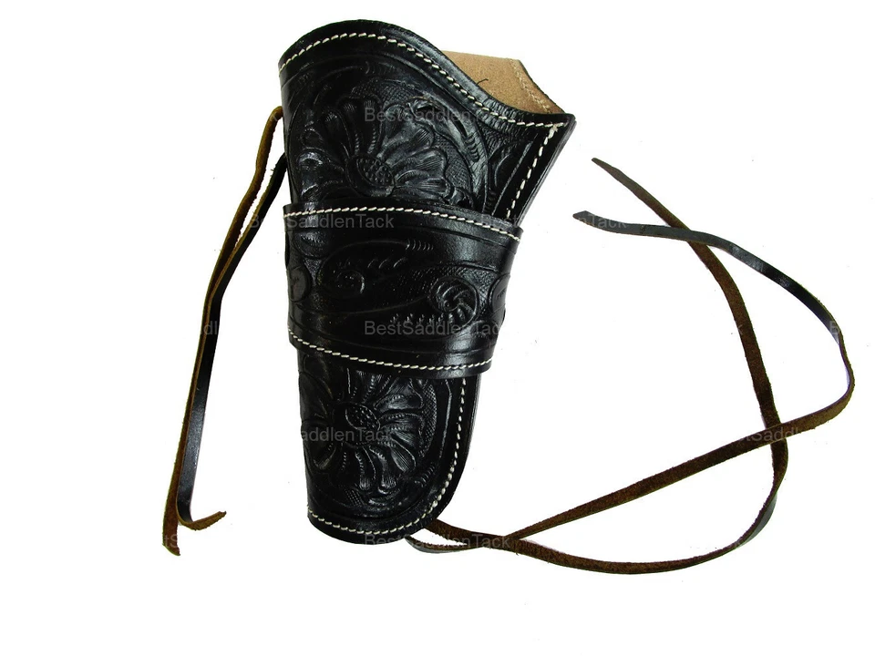 Leather Gun Holster OWB Long Barrel Fit Floral Tooled Black - Left Handed - Image 2 of 3