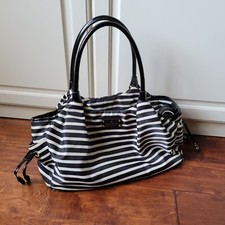 KATE SPADE Large Diaper Duffel Bag Black White Stripe Nylon