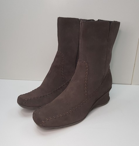 SHOEBOX SIZE 5UK EUR38 WOMENS BROWN SUEDE MID CALF HIGH CHELSEA BOOTS SIDE ZIP - Picture 5 of 24