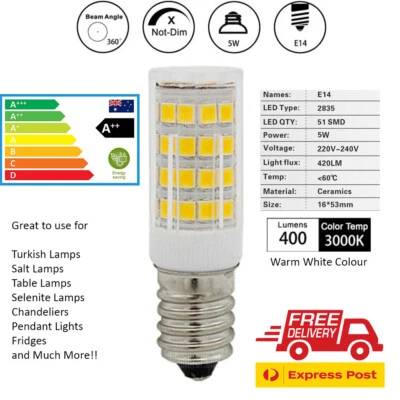 LED Light Bulbs Globes Turkish/Salt//Table Lamps & More E14 Warm White A++ 5W - image 1 of 4