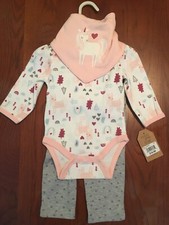 Chick Pea Baby Girl 4 Piece Set Pink Hearts Unicorn NWT Outfit Bib 0-3 months