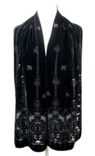 13.5"x69.5" Elegance Paris BLACK BURNOUT 100 SILK EMBELLISHED WRAP SCARF X51