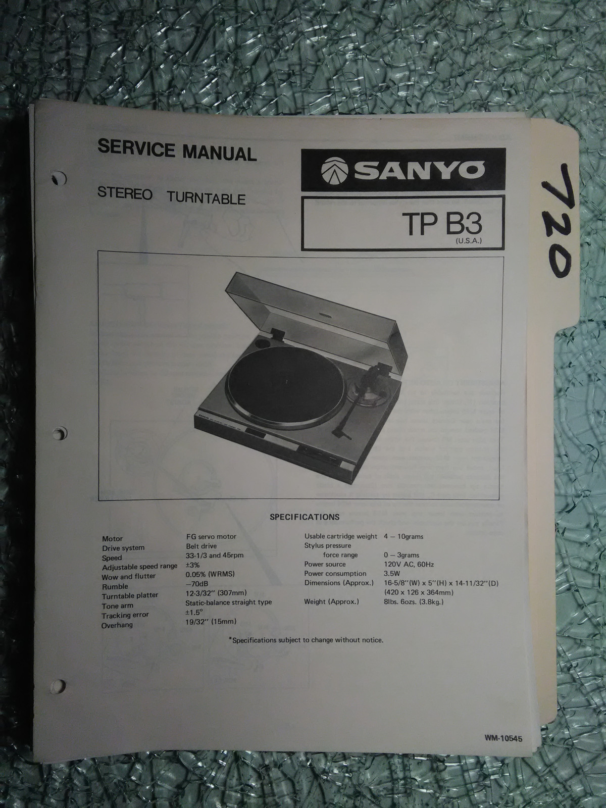 Sanyo tp-b3 service manual original repair book stereo turntable record player