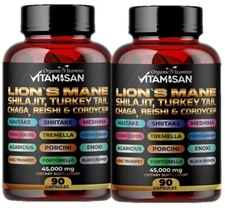 Shilajit, lions mane, Organic vitamins , Extremely Potent, Fulvic Acid  180 CAPS