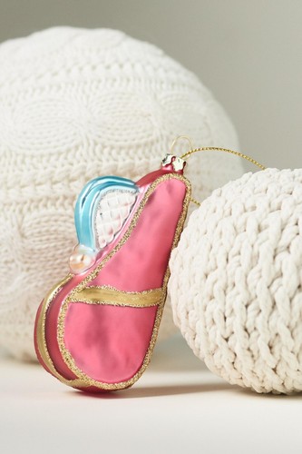 Anthropologie Pink Tennis Bag Hand Glass Blown Ornament Pink Gold 4” NWT