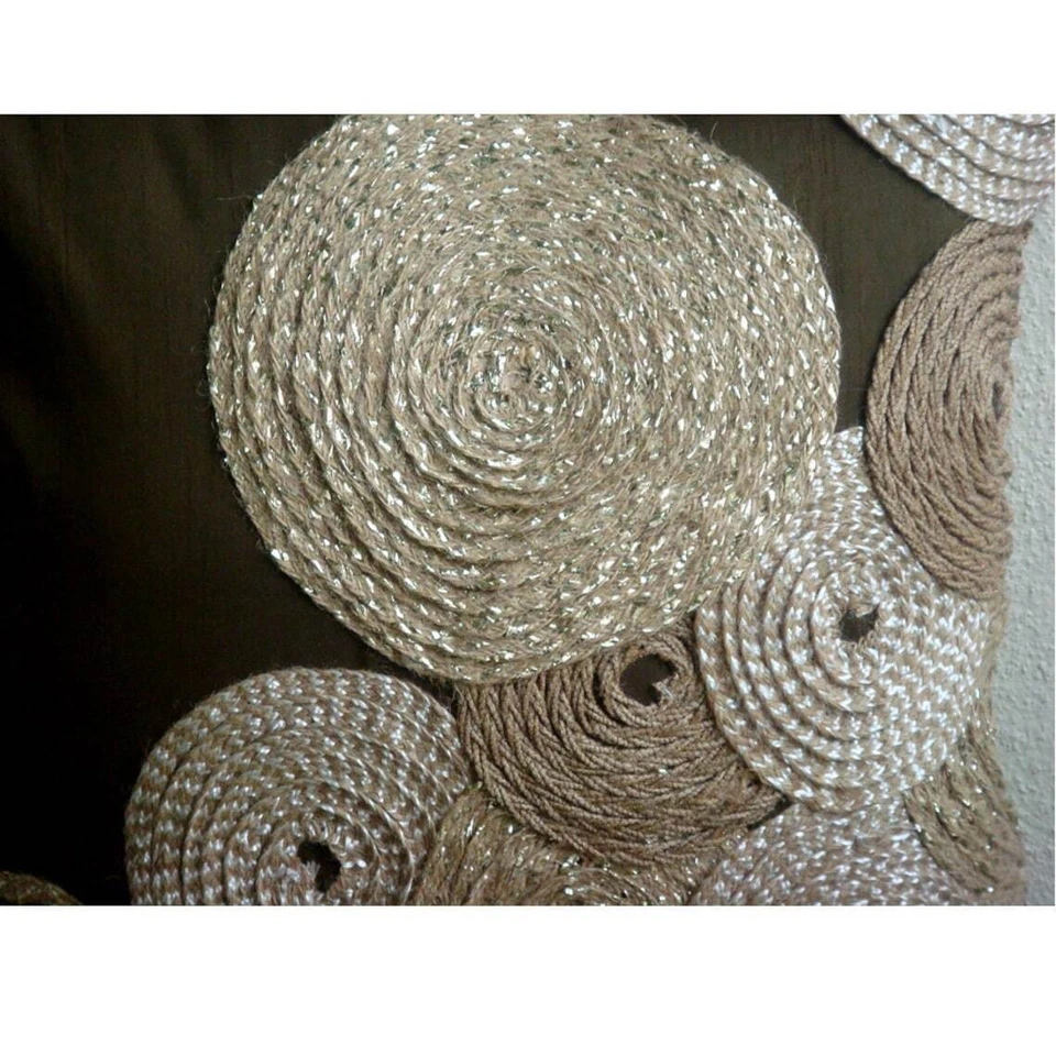 Funda de Almohada Marrón 16"x16", Cuadrada Seda Círculos y Lunares - Adornada por Yute Foto 3 de 4