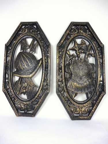 Vintage Homco Wall Plaques Set of 2 Helmet and Shield