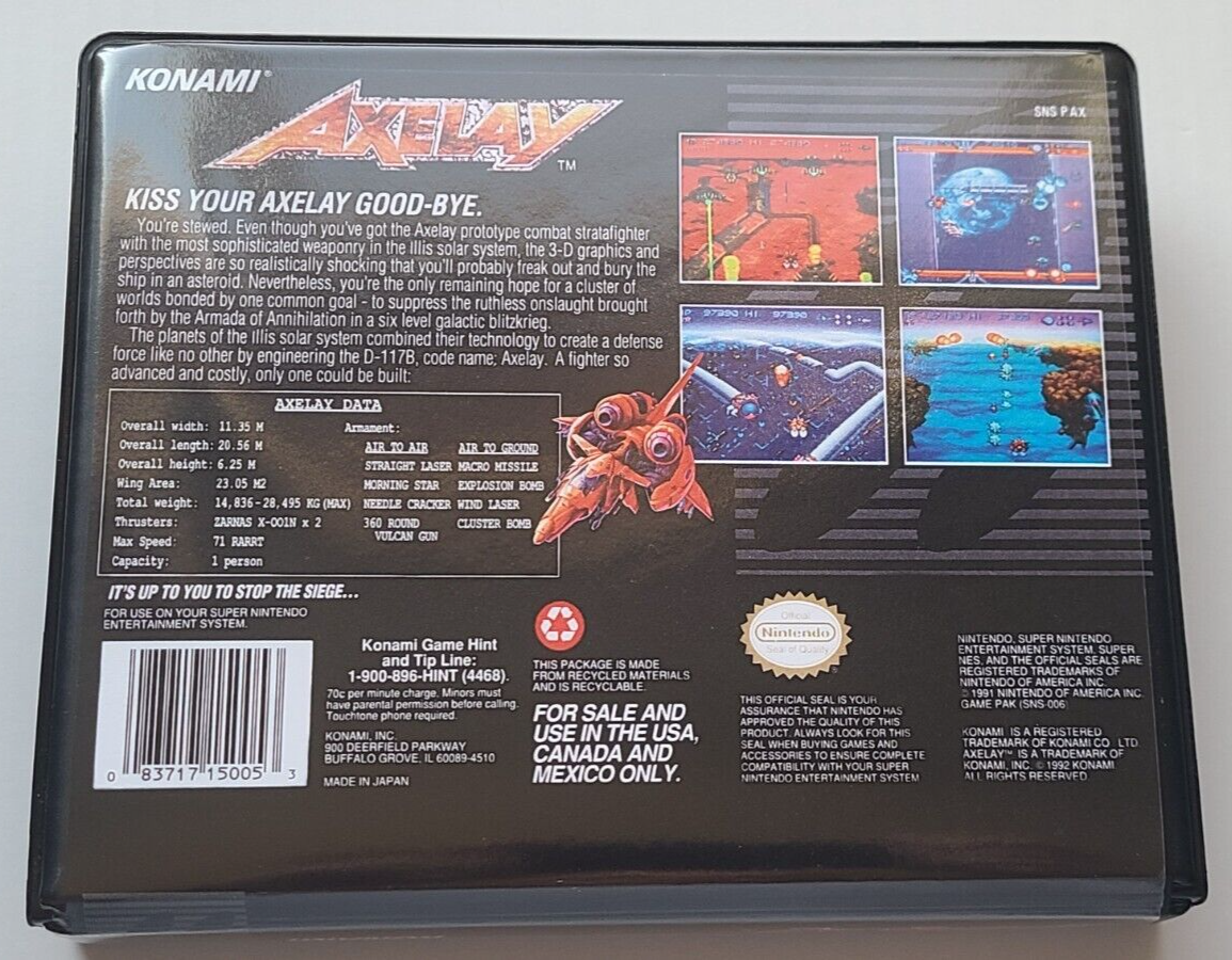 Axelay CASE ONLY Super Nintendo SNES Rigid Clamshell Box Any 4+