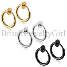 2PCS Clip-On Non-Piercing Cheater Fake Septum Lip Cartilage Nose Ear Hoop Ring