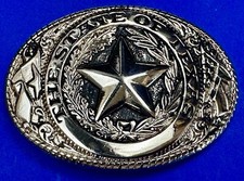 The Great State Of Texas Lone Star Flags Seal Vtg. Light Gold Color Belt Buckle