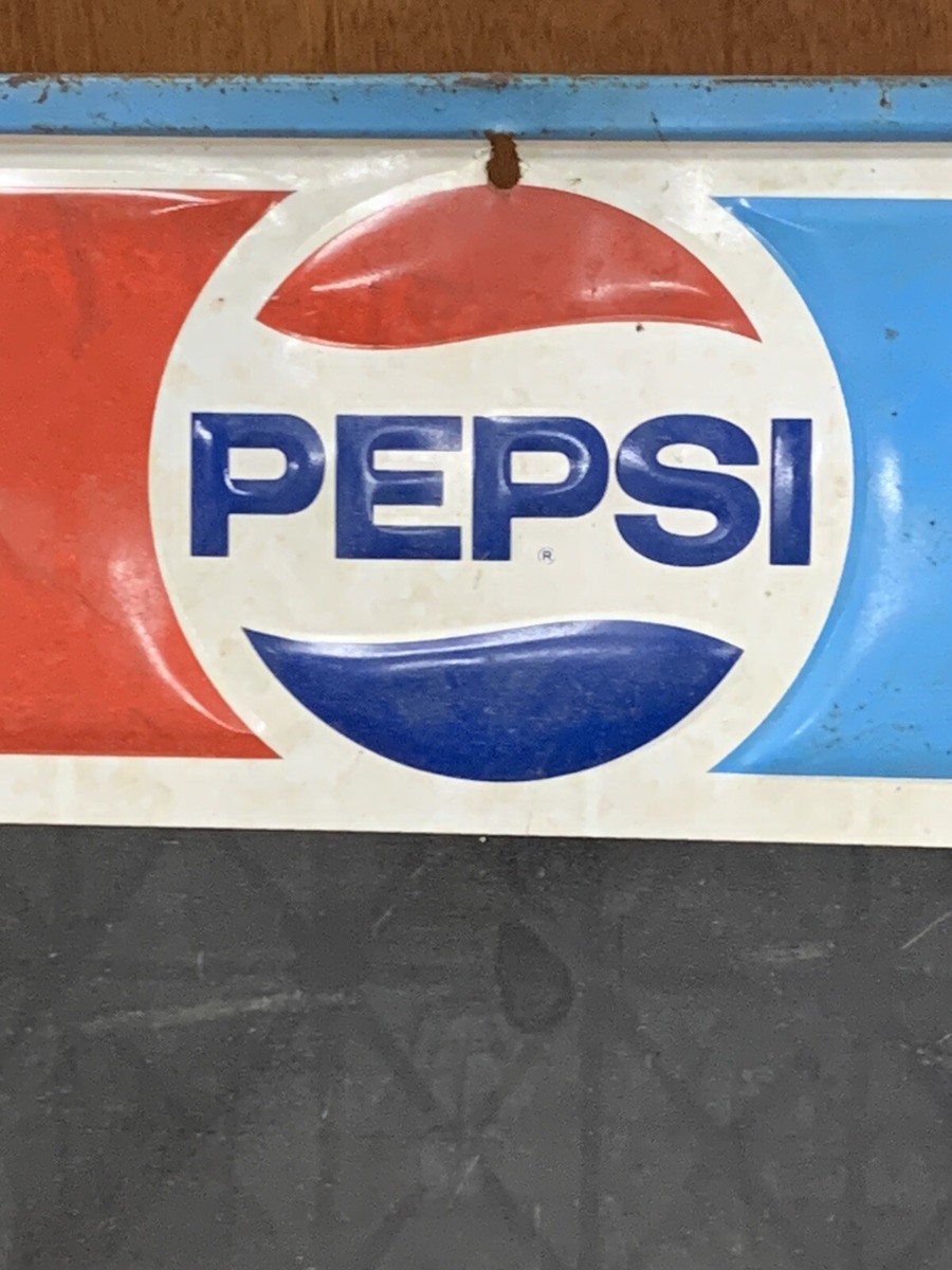 1974 VTG Metal Pepsi Cola Chalkboard Menu Sign Embossed