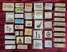 Lot 40X Wood Mount Rubber Stamps CRAFT CRAFTING ARTS ART INK STAMPING SCRAPING