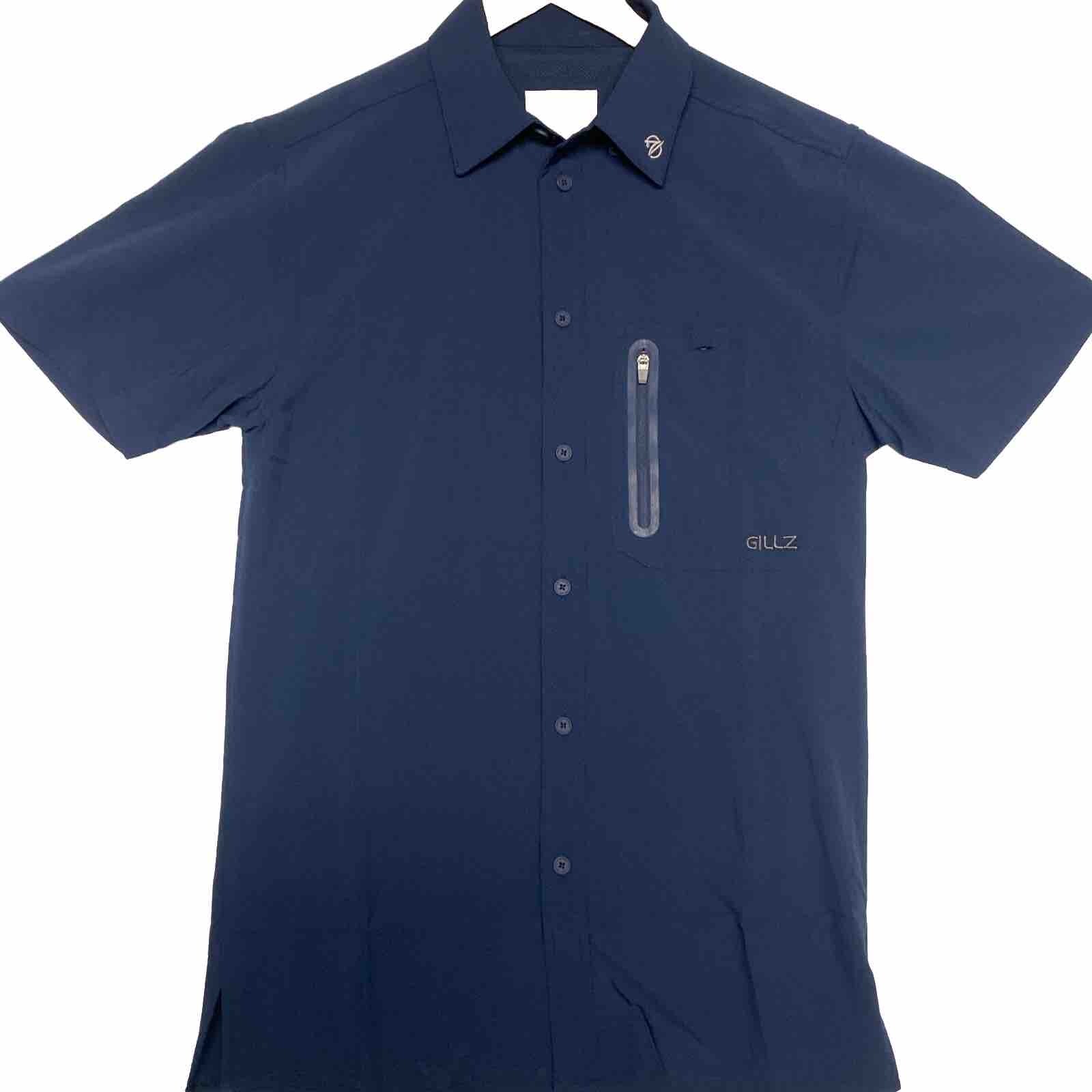 Gillz Fishing Shirt Mens Small Button Up Navy Blue Short Sleeve
