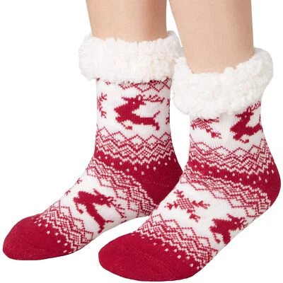 DRESSFORFUN Kuschelsocken Rentier Socken Haussocken Hüttensocken Norweger gefüttert rot-weiß