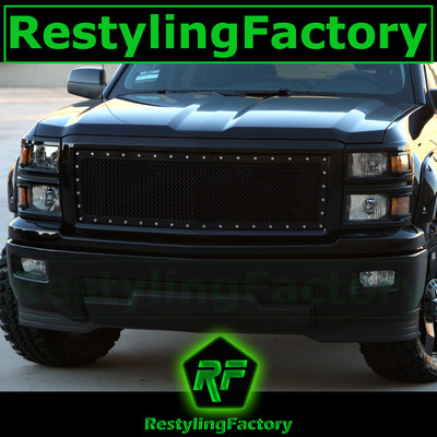 14-15 Chevy Silverado 1500 Black Rivet Studded Replacement Mesh Grille Shell