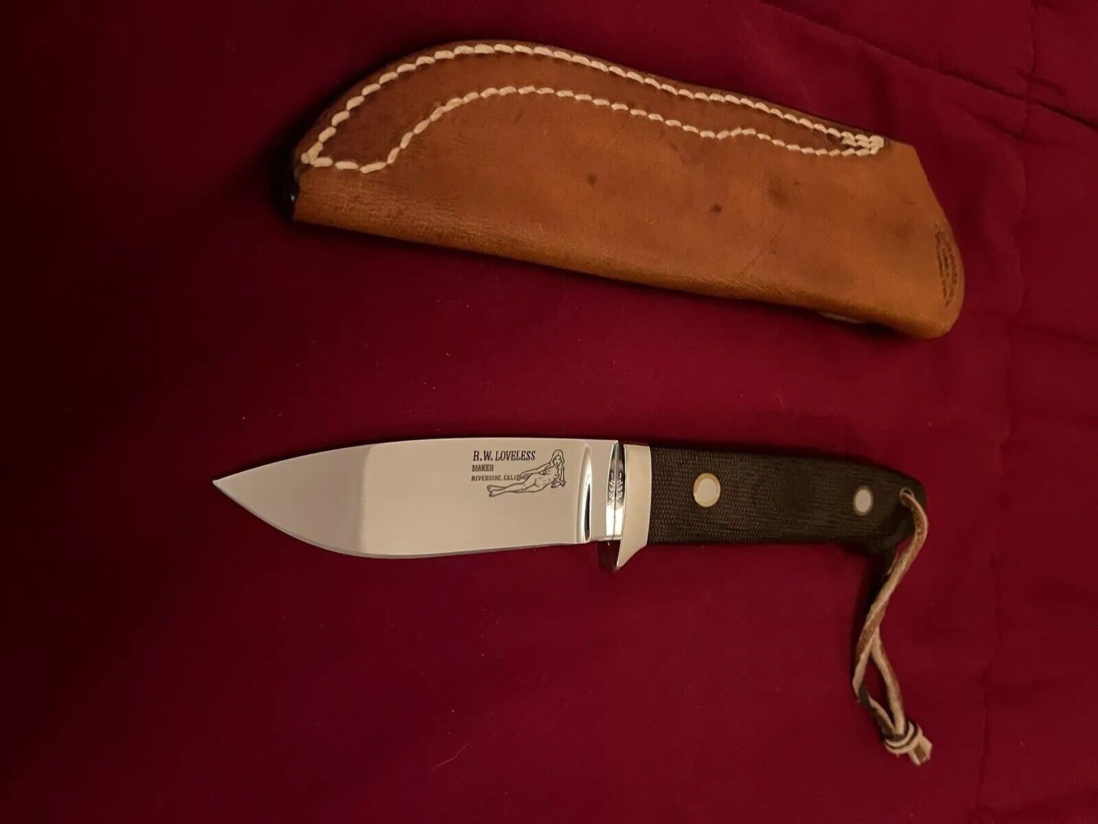 R.W. Loveless Custom Maker Drop Point Hunter Knife Signal Nude #458 Sheath